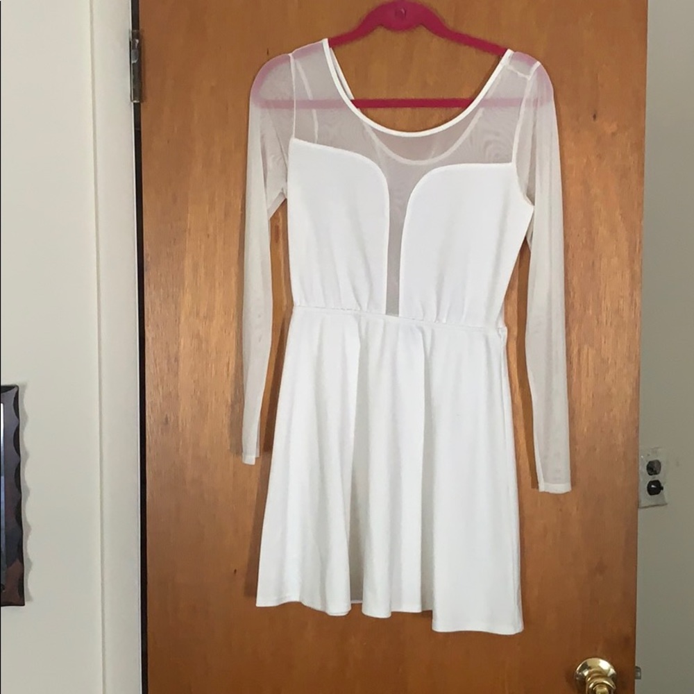 White long sleeve dress with sheer panels